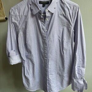 Banana Republic Women's Blue Striped Shirt Scalloped